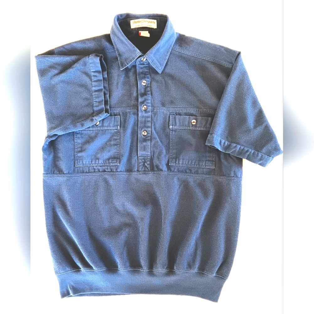 Vintage 80s Norm Thompson cotton blend, half-button sports pullover. Large.